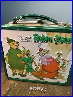 Vintage Aladdin Walt Disney 1974 Robin Hood Metal Lunch Box and Thermos