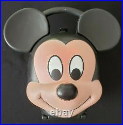 Vintage Aladdin Walt Disney Mickey Mouse Head Plastic Lunch Box-Original Thermos