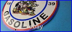 Vintage American Gasoline Porcelain Mickey Walt Disney Gas Service Pump Sign