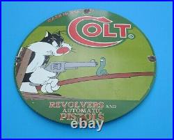 Vintage Colt Porcelain Gas & Oil Walt Disney Revolvers Pistols Guns Service Sign