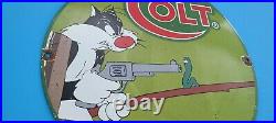 Vintage Colt Porcelain Gas & Oil Walt Disney Revolvers Pistols Guns Service Sign