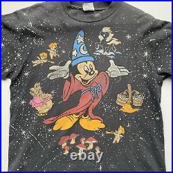 Vintage Disney Mickey Mouse Fantasia 50th Ann All Over Print Long Sleeve T Shirt