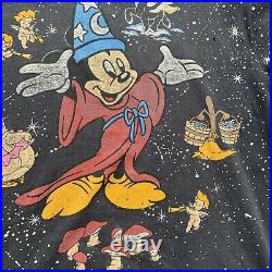 Vintage Disney Mickey Mouse Fantasia 50th Ann All Over Print Long Sleeve T Shirt