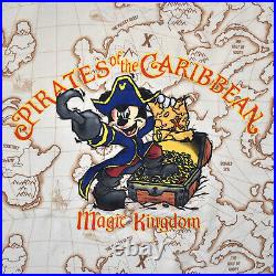Vintage Disney World Pirates of the Caribbean Shirt XL Mickey Mouse Map Walt
