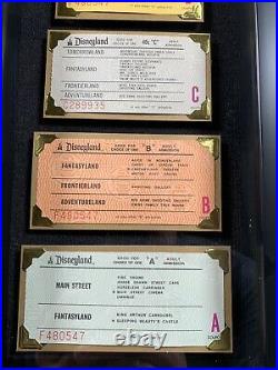 Vintage Disneyland Ride Ticket Coupon A-E 1970s Framed Original Walt Disney NICE
