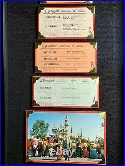Vintage Disneyland frame tickets & postcard walt disney castle mickey mouse