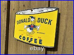 Vintage Donald Duck Coffee Can Porcelain Sign Walt Disney Oil Lube Gas Station