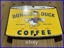 Vintage Donald Duck Coffee Can Porcelain Sign Walt Disney Oil Lube Gas Station