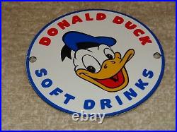 Vintage Donald Duck Soft Drinks 4 Porcelain Metal Soda Pop Walt Disney Gas Sign