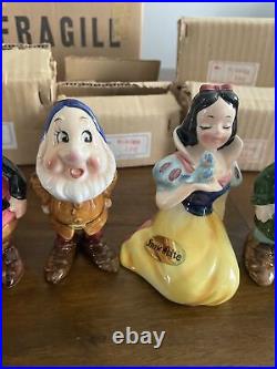 Vintage Enesco Snow White & 7 Dwarves Walt Disney Ceramic With Boxes New