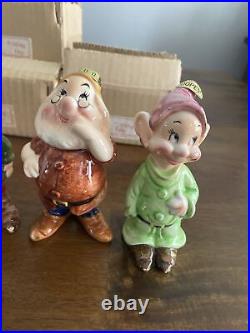 Vintage Enesco Snow White & 7 Dwarves Walt Disney Ceramic With Boxes New