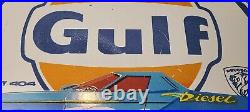 Vintage Gulf Gasoline Porcelain Gas Walt Disney Service Peugeot Pump Plate Sign