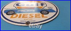 Vintage Gulf Gasoline Porcelain Gas Walt Disney Service Peugeot Pump Plate Sign