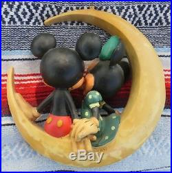 Vintage Mickey & Minnie Mouse on Moon Old Resin Hanging Sculpture Walt Disney