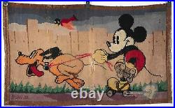 Vintage Mickey Mouse Rug Mickey Skating with Pluto Walt Disney 44x27
