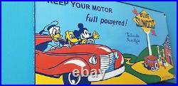 Vintage Mickey Mouse Sunoco Gasoline Porcelain Gas Auto Station Walt Disney Sign