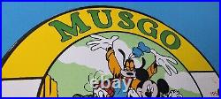 Vintage Musgo Gasoline Porcelain Walt Disney Gas Pump Plate Service Station Sign