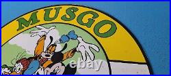 Vintage Musgo Gasoline Porcelain Walt Disney Gas Pump Plate Service Station Sign
