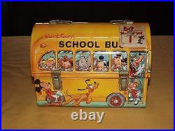Vintage Old Aladdin Mickey Mouse Walt Disney School Bus Domed Metal Lunchbox