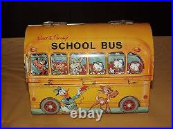 Vintage Old Aladdin Mickey Mouse Walt Disney School Bus Domed Metal Lunchbox