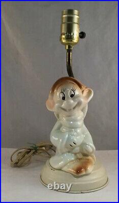 Vintage Snow White And The Seven Dwarfs Pottery Dopey Table Lamp Walt Disney