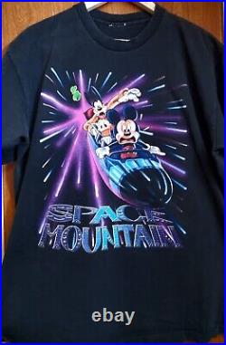 Vintage Space Mountain Walt Disney World T-Shirt Adult XL Black 90s Double Side