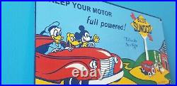 Vintage Sunoco Gasoline Porcelain Gas Auto Station Mickey Mouse Walt Disney Sign