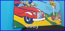 Vintage Sunoco Gasoline Porcelain Gas Auto Station Mickey Mouse Walt Disney Sign