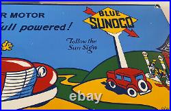 Vintage Sunoco Gasoline Porcelain Walt Disney Sign Gas Station Oil Mickey Mouse