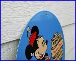 Vintage Sunoco Motor Oil Porcelain Minnie Mickey Mouse Walt Disney Gas Pump Sign