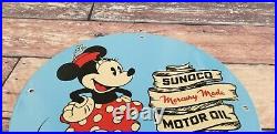 Vintage Sunoco Motor Oil Porcelain Minnie Mouse Walt Disney Gas Service Sign
