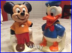 Vintage WALT DISNEY Mickey & Donald Bookends PLAY PAL PLASTICS INC. Circa 1970