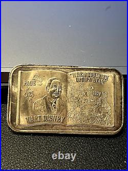 Vintage Walt Disney 1974 USSC One Ounce. 999 Fine Silver Art Ingot Bar