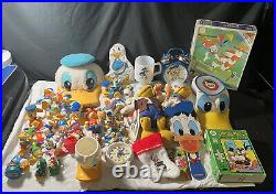 Vintage Walt Disney Donald Duck Assorted Lot of 40+ Figures, Toy, Hats, Cup, Etc