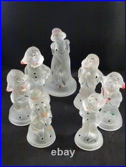 Vintage Walt Disney FROSTED crystal Snow White Figurine AND 7 DWARF American Cut