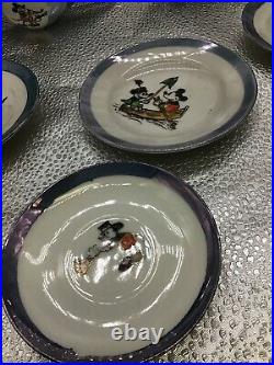 Vintage Walt Disney Mickey Minnie Mouse Porcelain Child's Tea Set Lusterware
