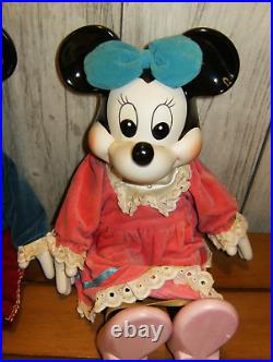 Vintage Walt Disney Mickey & Minnie Mouse Porcelain Wind up Musical Dolls