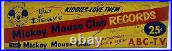 Vintage Walt Disney Mickey Mouse Club Records Tin Display Advertising Sign