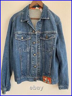 Vintage Walt Disney Mickey Mouse Denim Blue Jean Jacket Coat Adult Size Large