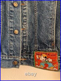 Vintage Walt Disney Mickey Mouse Denim Blue Jean Jacket Coat Adult Size Large