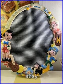 Vintage Walt Disney Mirror with Pinocchio Jiminy Cricket Geppetto Figaro Cleo
