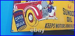 Vintage Walt Disney Porcelain Mickey Mouse Sunoco Gasoline Motor Oil Sign 24