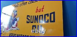 Vintage Walt Disney Porcelain Mickey Mouse Sunoco Gasoline Motor Oil Sign 24