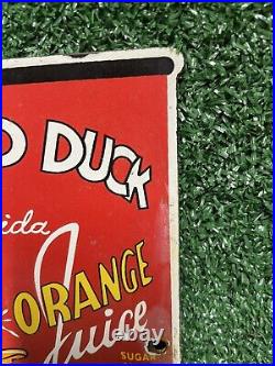 Vintage Walt Disney Porcelain Sign Duck Orange Juice Beverage Advertising Can