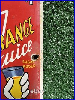 Vintage Walt Disney Porcelain Sign Duck Orange Juice Beverage Advertising Can