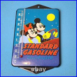 Vintage Walt Disney Porcelain Standard Gas Ad Sales Sign On Service Thermometer