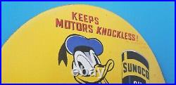 Vintage Walt Disney Porcelain Sunoco Gasoline Service Station Oil Pump Sign