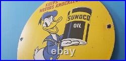 Vintage Walt Disney Porcelain Sunoco Gasoline Service Station Oil Pump Sign