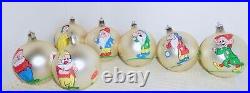 Vintage Walt Disney Production Italy Snow White & Dwarfs Glass Ball Ornaments W6