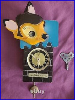 Vintage Walt Disney Productions Bambie Wall Clock Moving Eyeball RARE